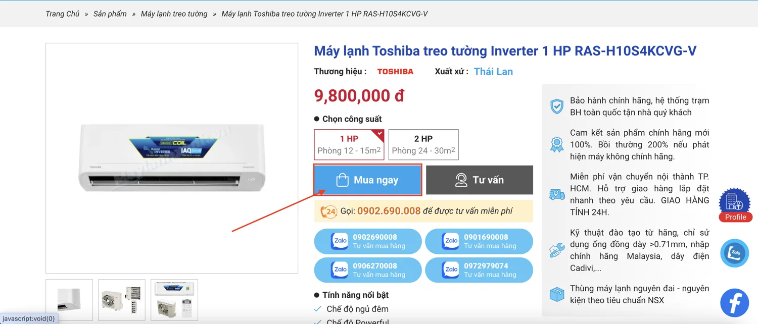 Bước 1: Chọn sản phẩm rồi bấm mua ngay