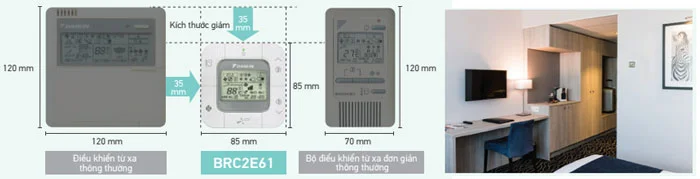 Kích thước điều khiển có dây cho dàn FCFC125 nhỏ gọn, chỉ 85x85mm