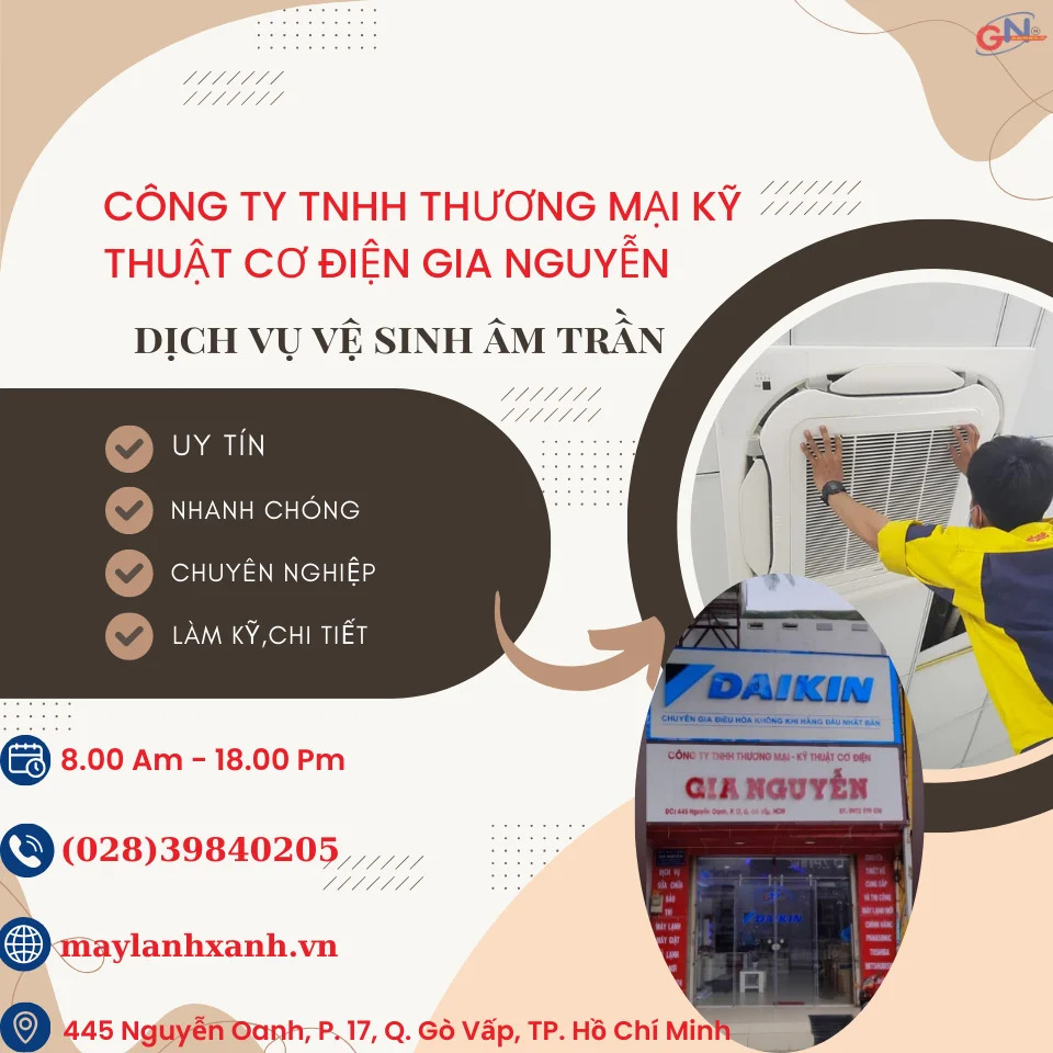 dịch vụ vệ sinh máy lạnh âm trần công ty Gia Nguyễn